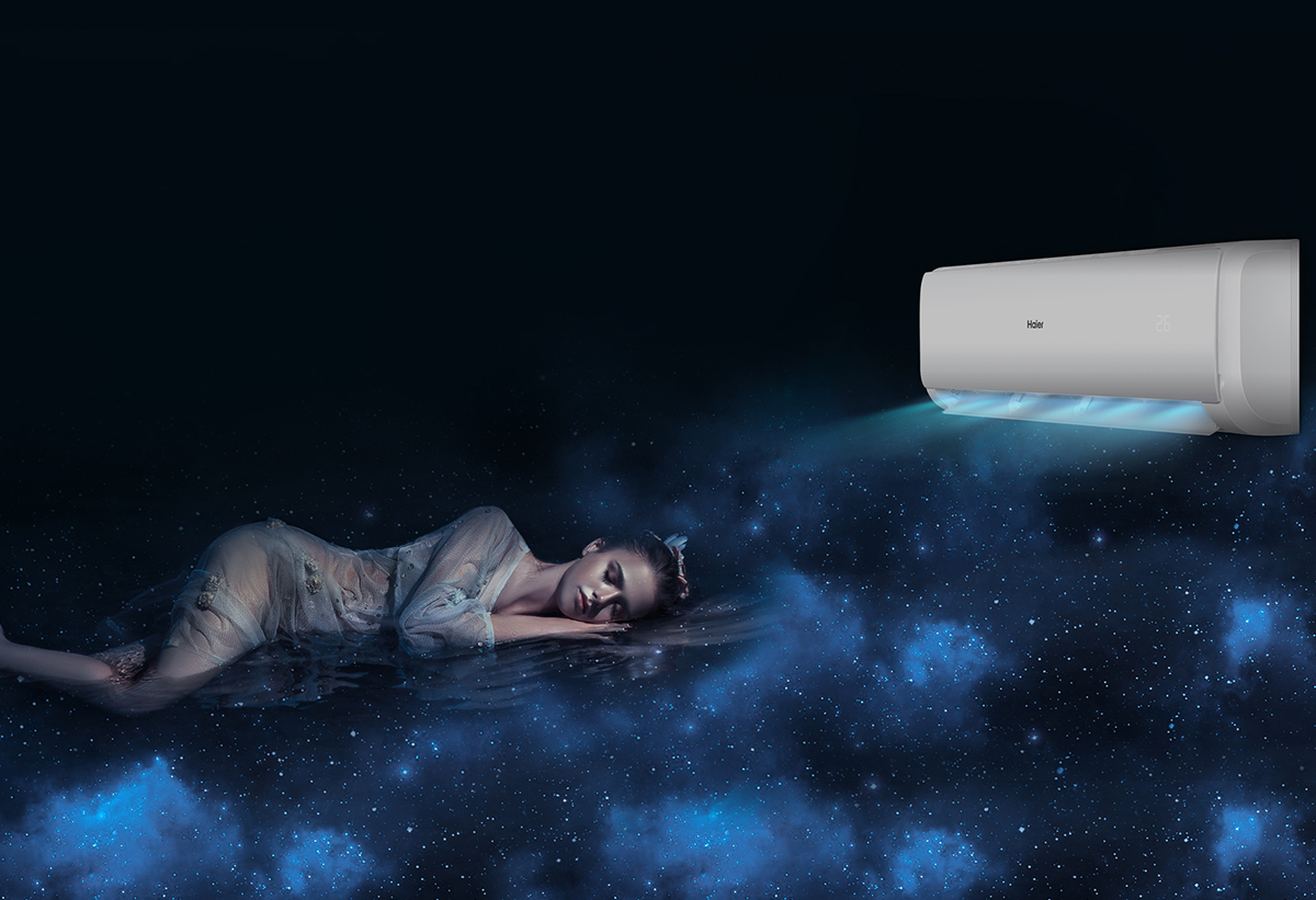 Στη φωτογραφία απεικονίζεται το κλιματιστικό με μία κοπέλα να κοιμάται